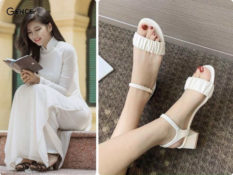 Phối sandle cao gót với áo dài duyên dáng