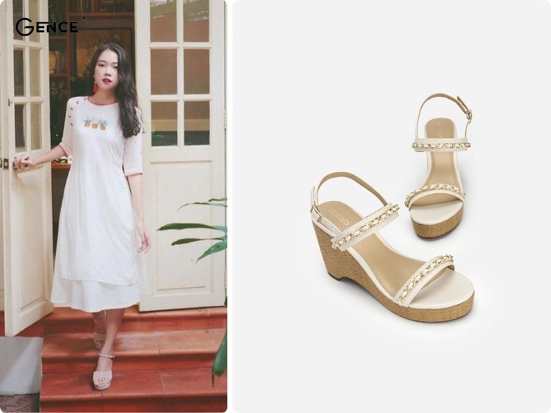 Giày đế xuồng phối cùng áo dài cách tân hiện đại, thu hút