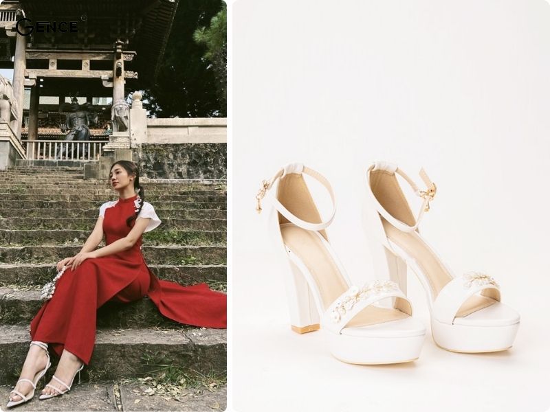Chọn giày cao gót hở mũi phối áo dài