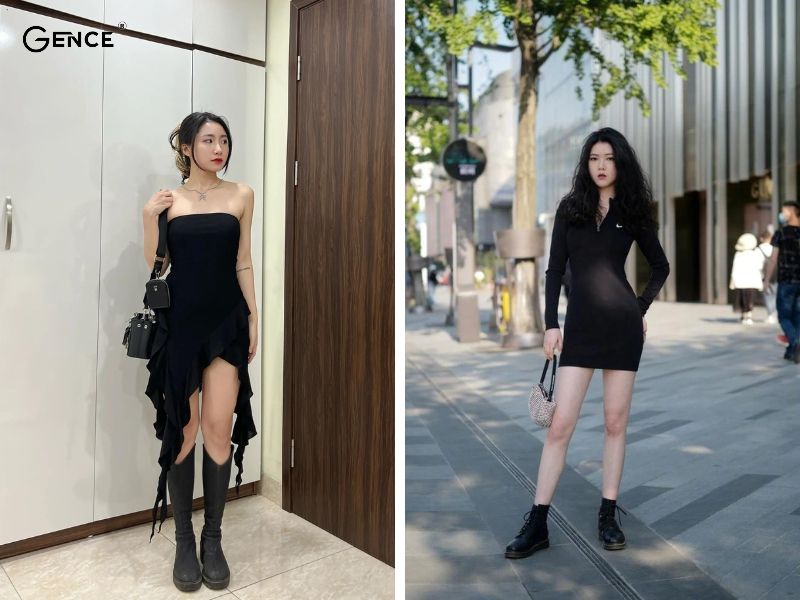 Giày boot năng động và phá cách khi match cùng váy body