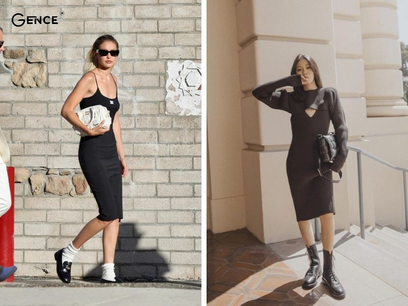 Mix giày loafer với váy body