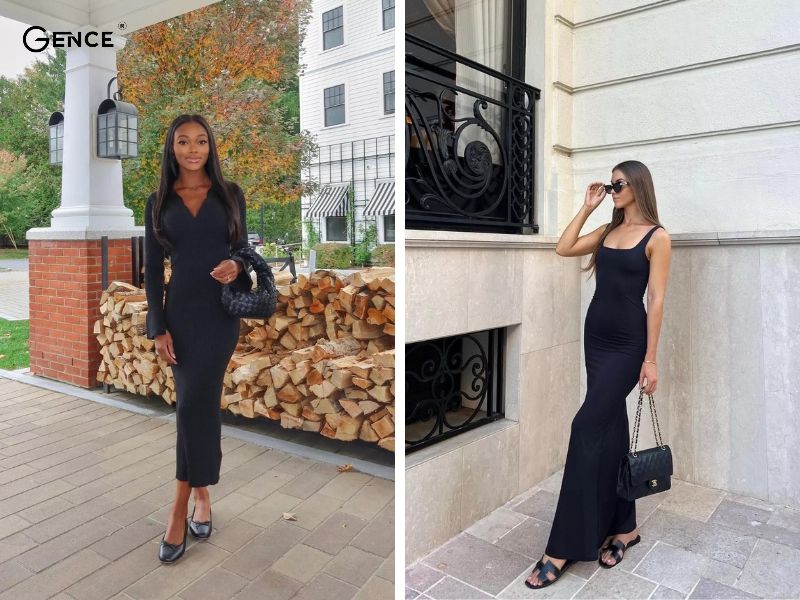 Giày bệt đơn giản mix cùng đầm body