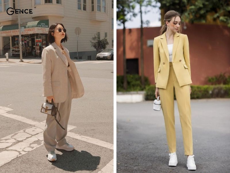 Giày sneaker năng động phối đồ với vest