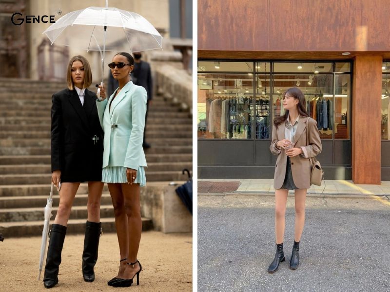 Sang chảnh khi mix đồ vest với giày boots