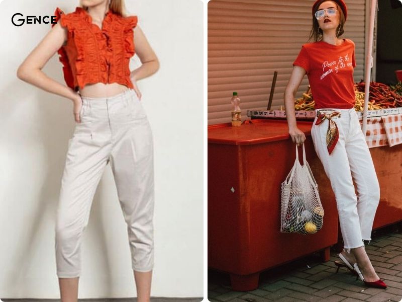 Phối áo cam với quần trắng thể hiện cá tính