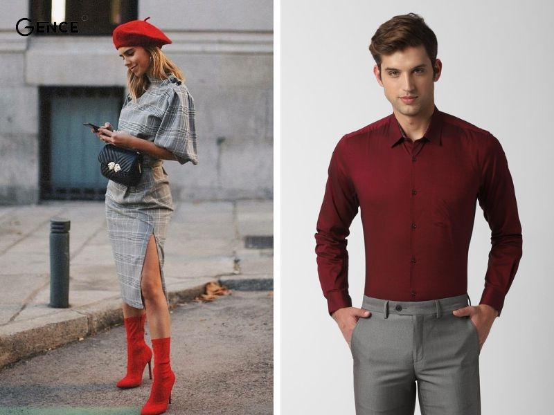 Thanh lịch với set đồ màu xám và đỏ đô