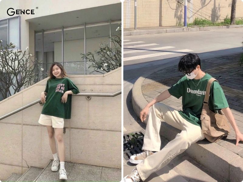 Màu xanh lá phối kem tạo outfit mát mẻ, thoải mái