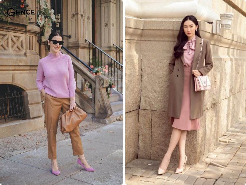 Phối đồ với màu nâu và hồng thể hiện sự tinh tế