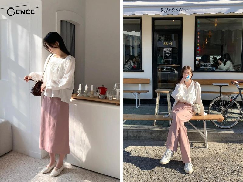 Màu hồng và trắng tạo nên set đồ nhẹ nhàng, nữ tính