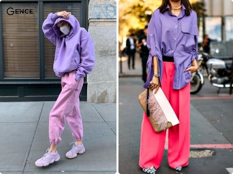 Kết hợp màu hồng với màu tím thể hiện cá tính thời trang