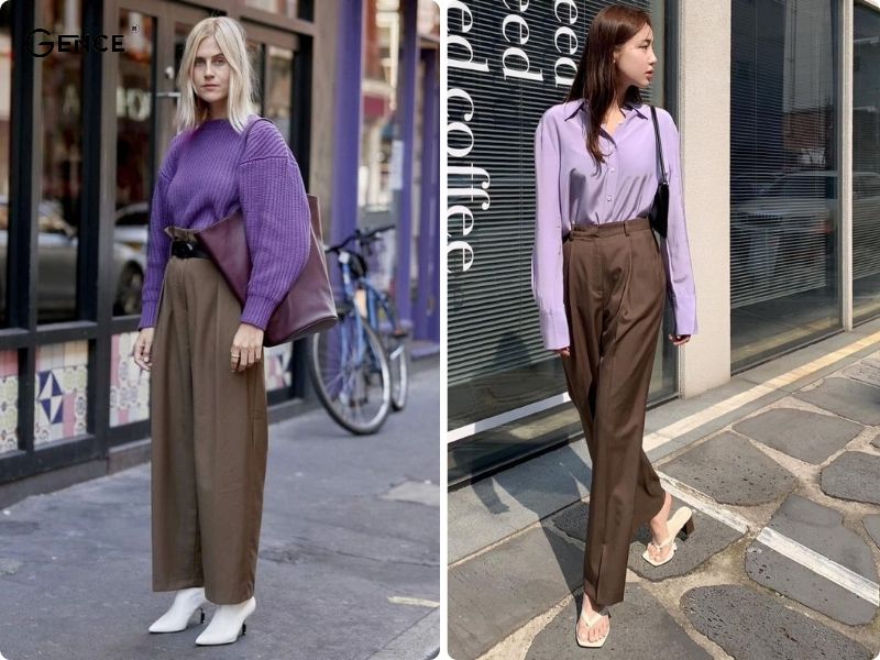 Thời trang thanh lịch khi kết hợp màu tím và màu nâu