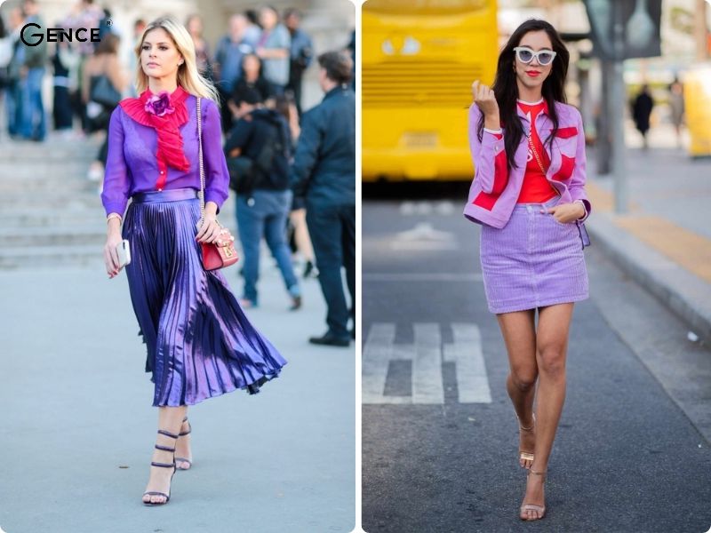 Phối màu đỏ cùng màu tím thể hiện phong cách thời trang thu hút