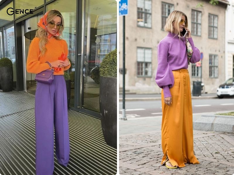 Sự kết hợp cam - tím tạo sự thu hút cho cô nàng trước đám đông