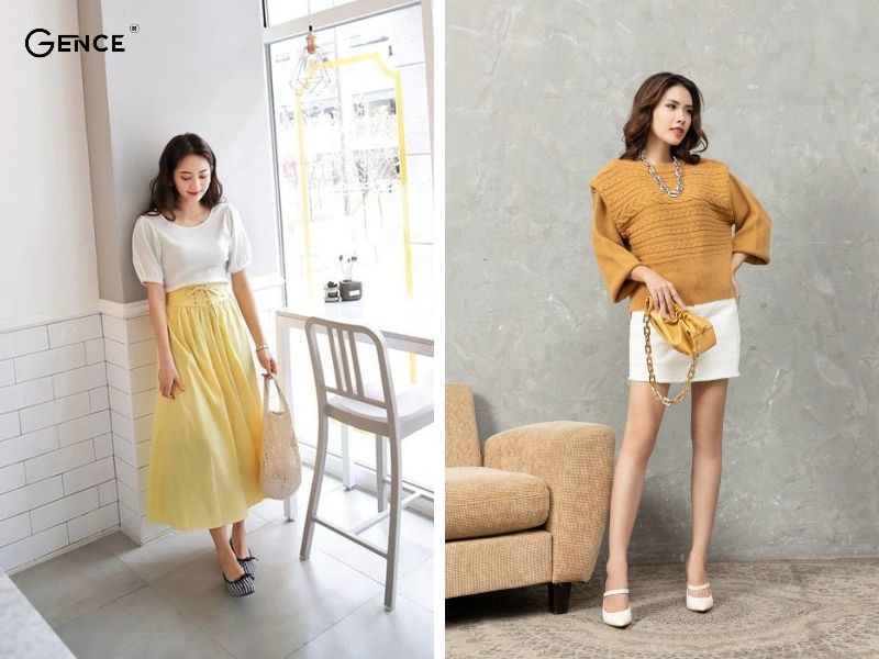 Màu vàng và trắng tạo nên set đồ năng động