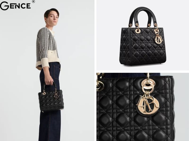 Túi Medium Lady Dior Black Cannage Lambskin