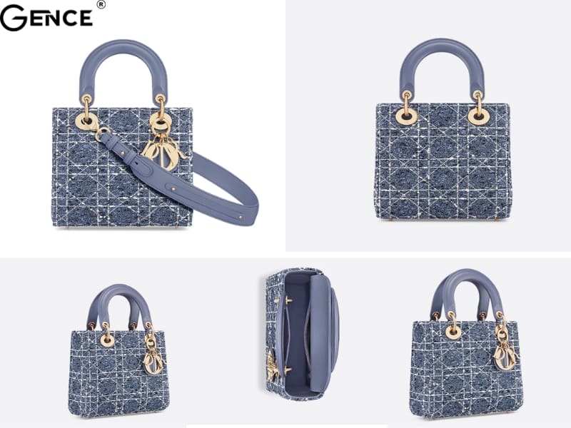 Túi Small Lady Dior My ABCDior Denim Blue Cannage Tweed