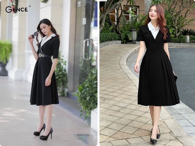 Mẫu váy xòe liền thân công sở đẹp và chuyên nghiệp