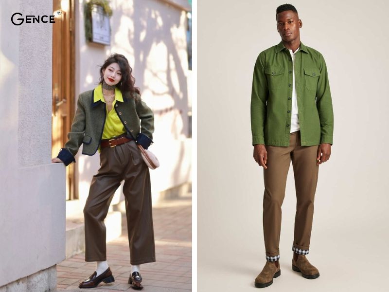Thanh lịch khi phối màu xanh cốm với màu nâu