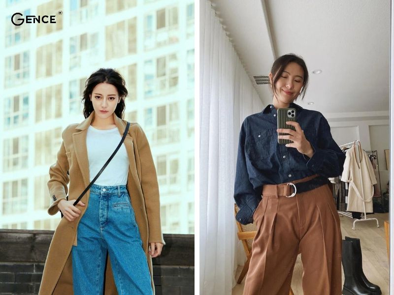 Ấm áp với set đồ xanh lam và màu nâu