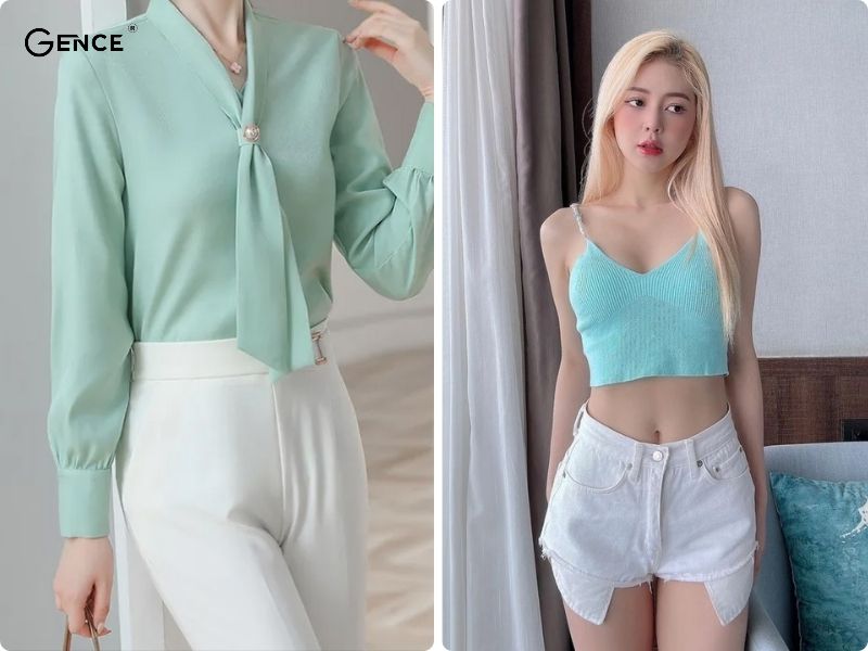 Outfit tôn da với sự kết hợp màu xanh ngọc và trắng