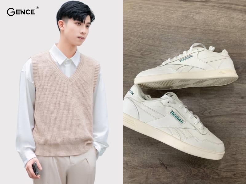 Mix áo gile cùng giày Reebok là sự kết hợp hoàn hảo