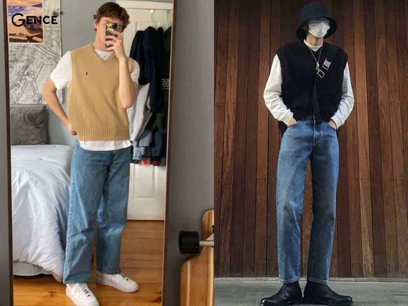 Mix áo gile nam và quần jean mang phong cách thời trang trẻ trung
