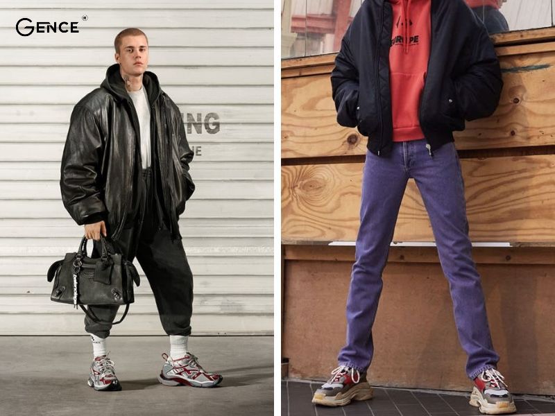 Mix áo khoác bomber cùng giày Balenciaga