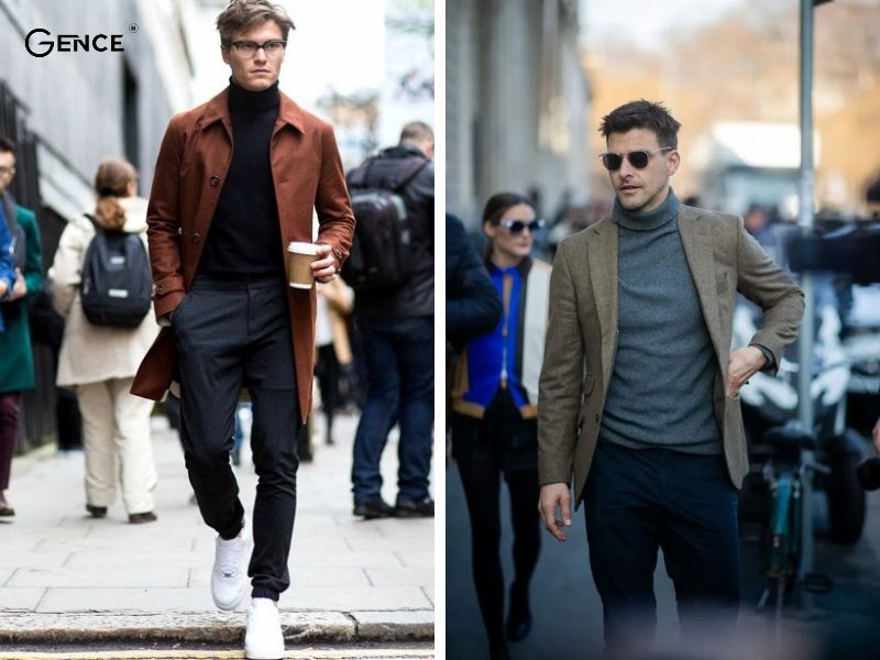 Mix áo len cổ lọ và áo khoác