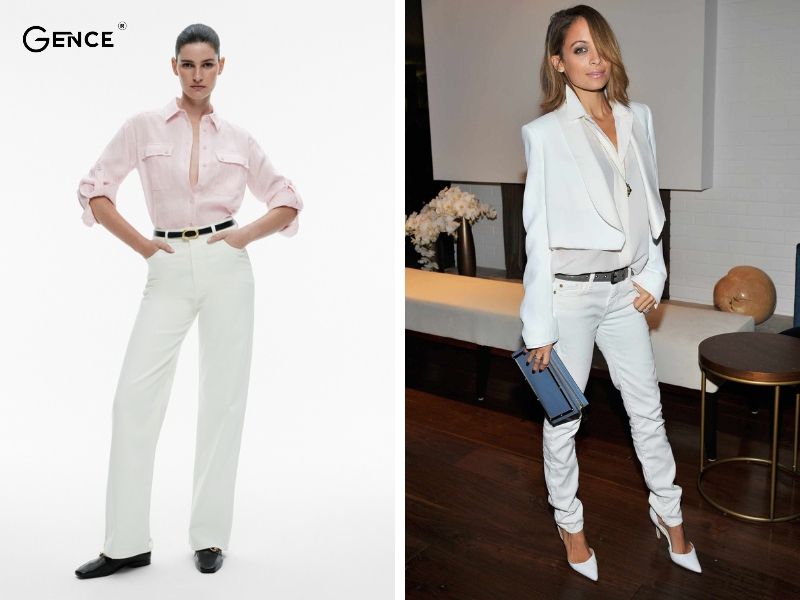 Mix áo sơ mi phối với quần jean nữ trắng