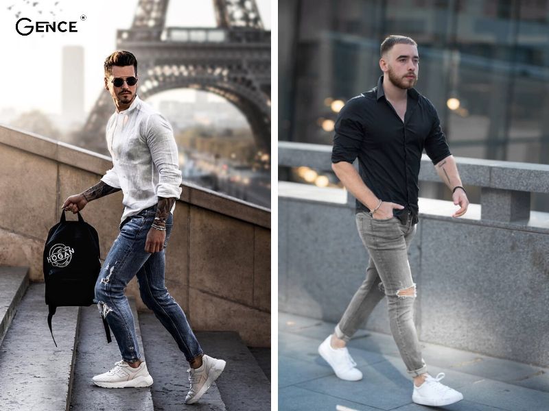 Mix áo sơ mi và quần jeans