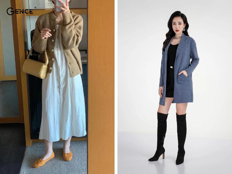 Mix cardigan ngắn với áo khoác ngoài