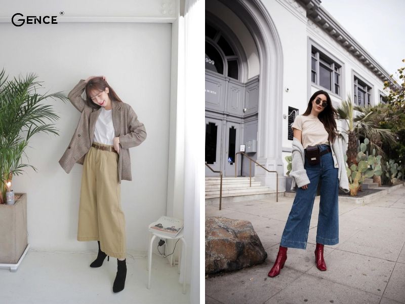 Mix cardigan với quần ống rộng