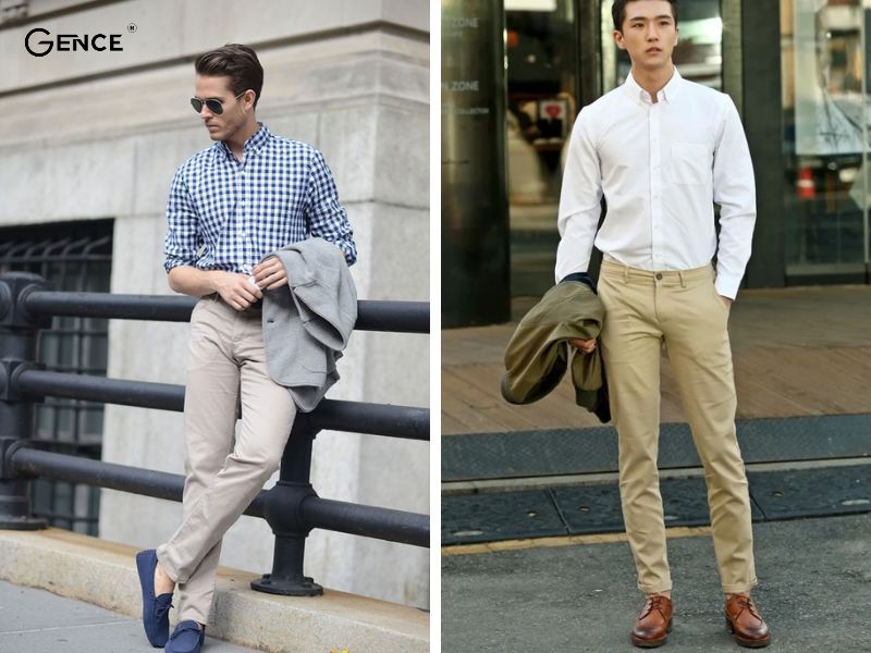 Phối đồ với quần kaki cùng áo sơ mi điển trai
