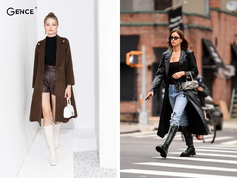 Style Hàn Quốc với áo khoác dài và boot đùi nữ