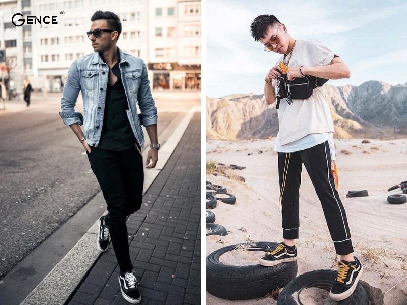 Mix giày vans nam cùng áo thun, quần tây