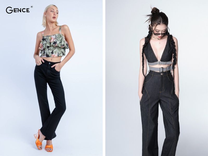 Mix-match áo croptop với quần jean đen