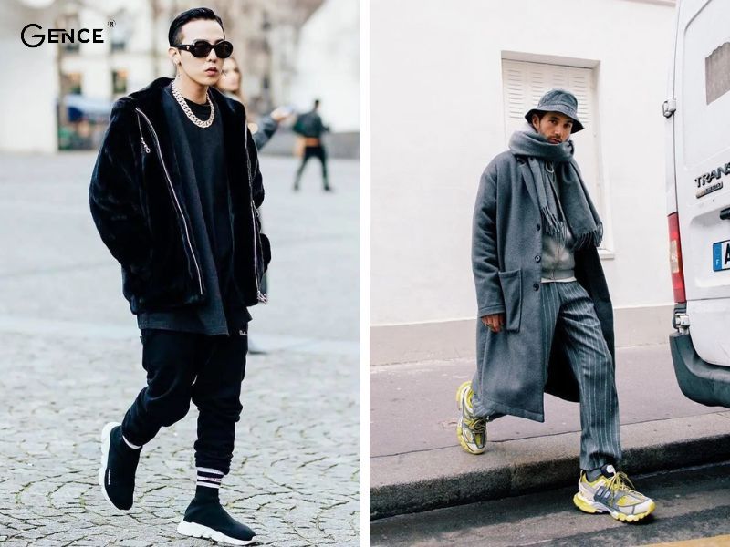 Mix outfit nhiều layer với giày Balenciaga