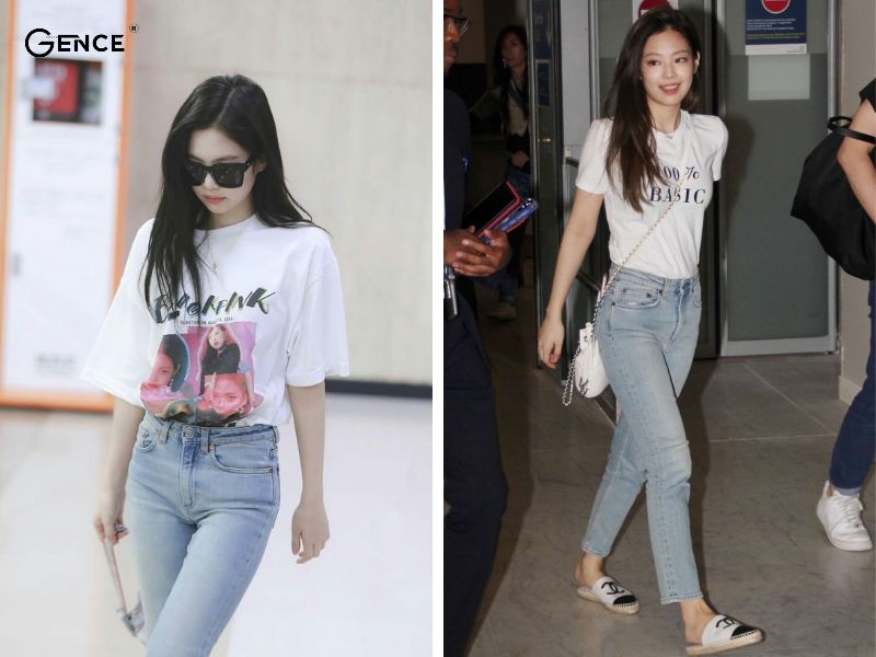 Mix quần jean với áo thun phổ biến