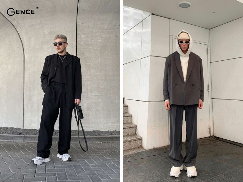 Mix quần ống suông với giày Balenciaga