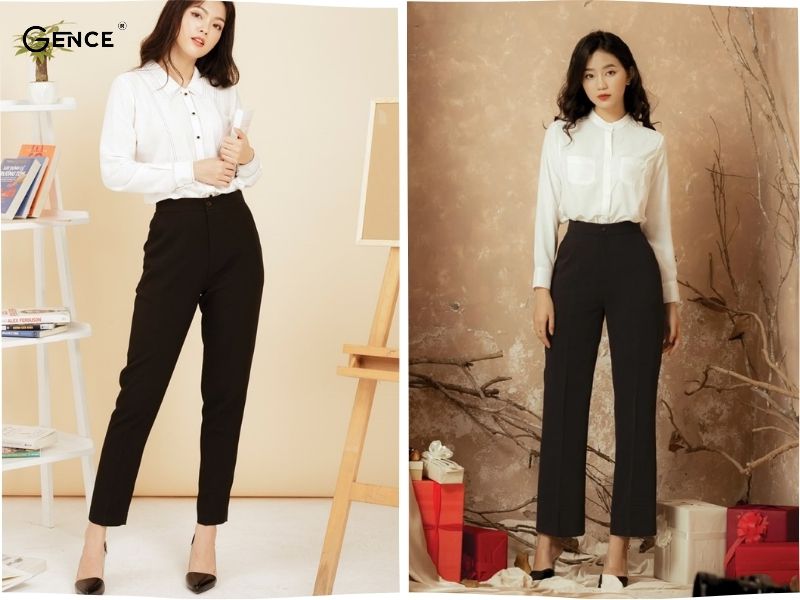 Outfit chuyên nghiệp, lịch sự áo sơ mi trắng, quần tây