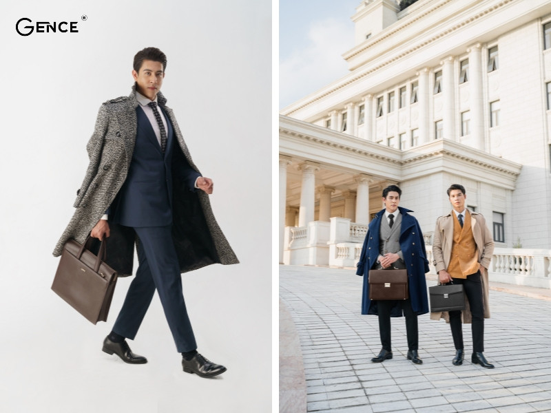 Cặp da mang đến sự chuyên nghiệp khi phối với áo dạ