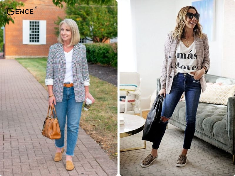 Phối đồ độc đáo cùng áo blazer kẻ ấn tượng