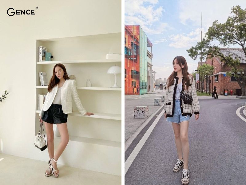 Thoải mái với set đồ áo dạ tweed và quần short