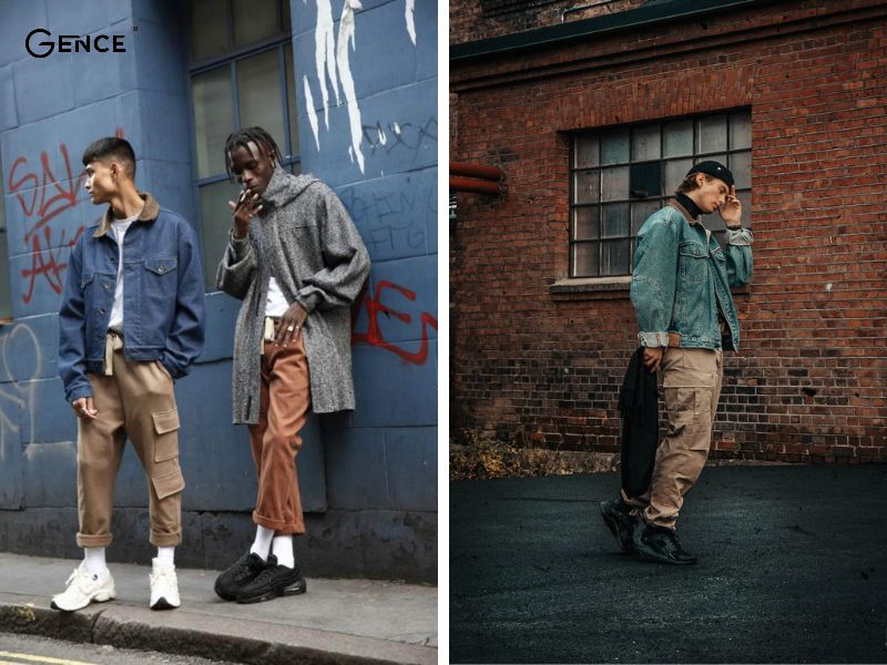 Phối áo denim bụi bặm cùng với quần túi hộp nam