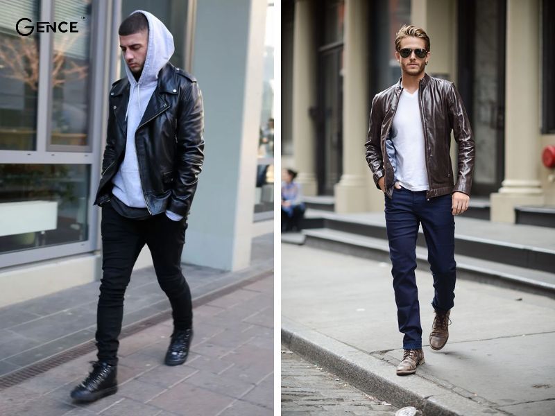 Phối áo khoác da và giày da