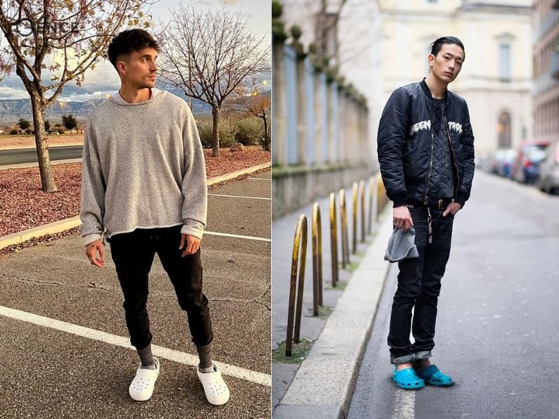 Phối áo len cùng dép crocs cho nam