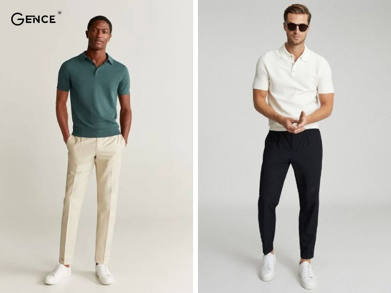 Phối áo polo, quần suông kiểu cách với giày sneaker nam
