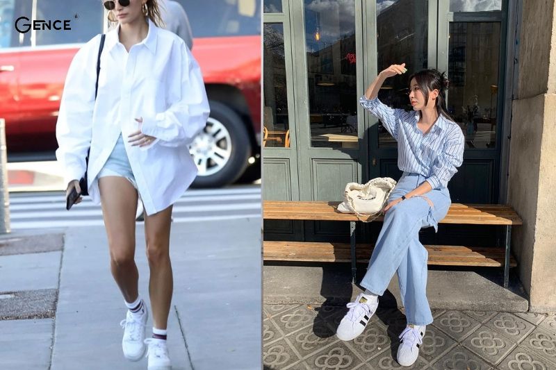 Phối áo sơ mi cùng giày sneaker ấn tượng