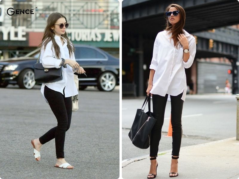 Phối áo sơ mi nữ với quần legging thoải mái mà vẫn lịch sự