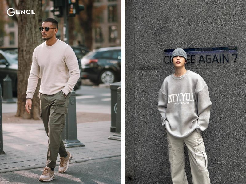Phối áo sweater cùng quần túi hộp vào thời tiết thu đông